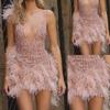 2025 European & American Women's Feather Suspender Dress - Deep V Neck, Sexy Nightclub Party Style