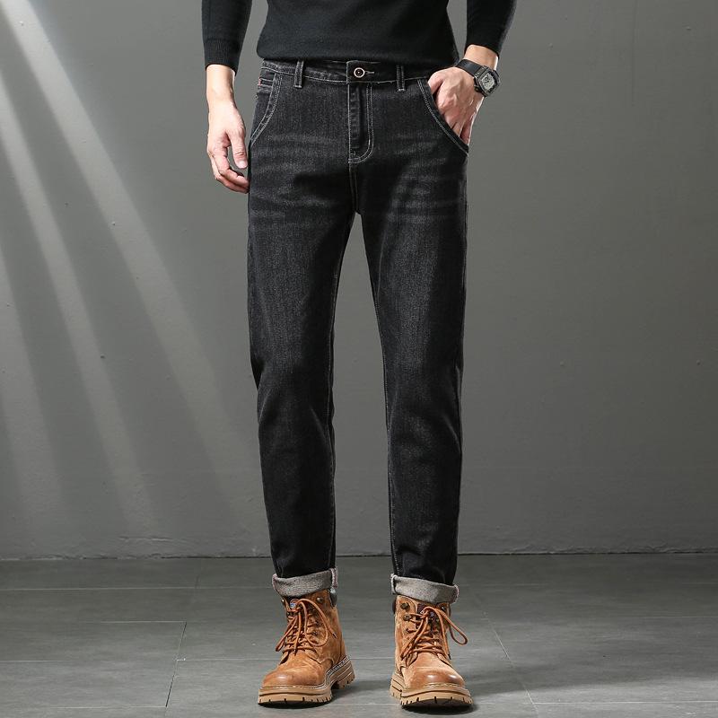 Men'S Jeans Autumn And Winter New Trend Retro Men'S Pants Elastic Straight Leg Pants With Added Fleece And Increased Casual Size
