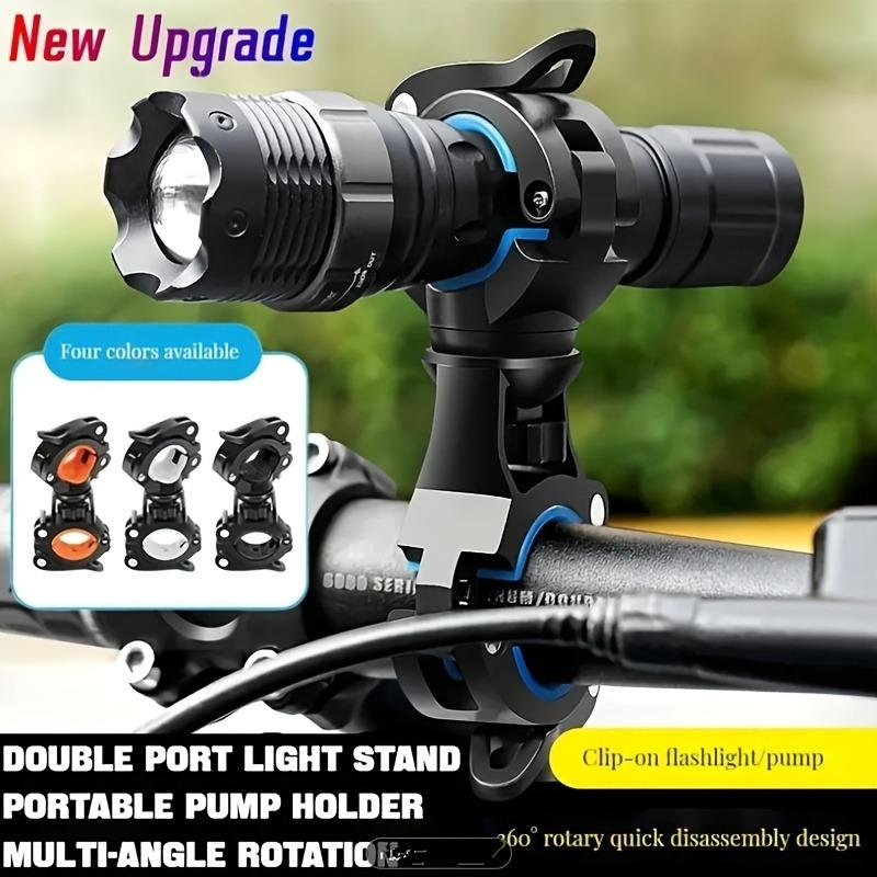 Upgraded Bicycle Holder - 360° Rotation 3-Setting Flashlight & Mini Pump Mount | Perfect for Night Rides (No Battery)