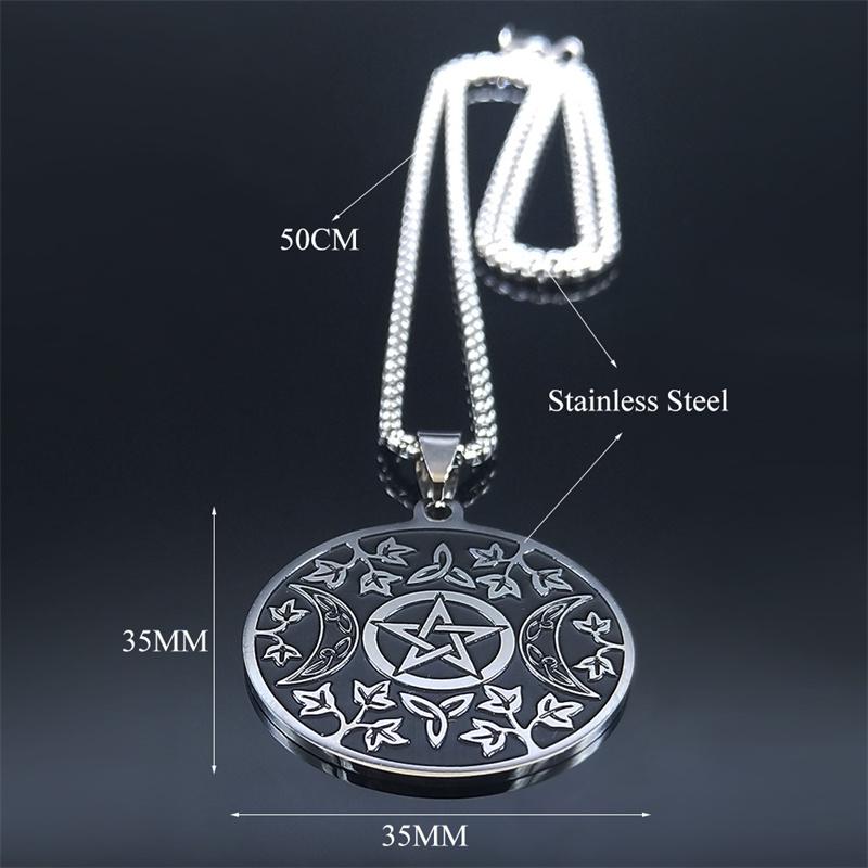 Witchcraft Pentagram Star Irish Knot Moon Sun Stainless Steel Necklaces Triple Moon Goddess Leaf Necklace Jewelry bijoux N3718