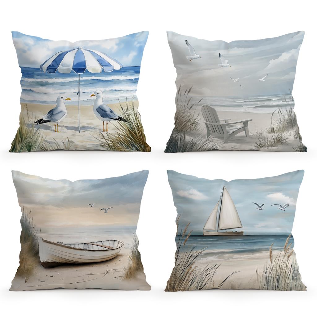 4pcs Setmarine Theme Cushions Pillowcase Polyester Cushion Cover Throw Pillow Pillowcover Home Car Sofa Decor