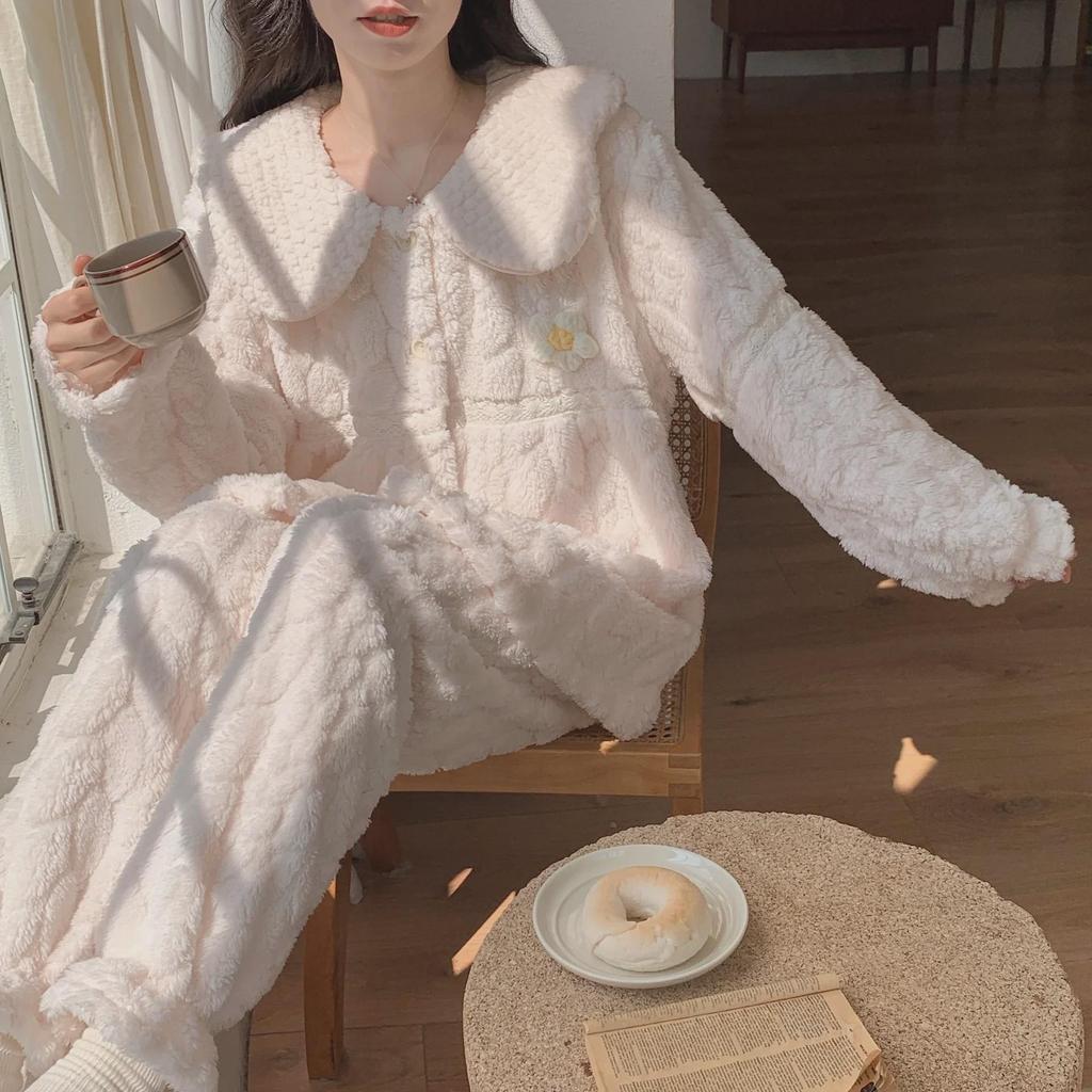 Women's Coral Fleece Pajamas - Thick Velvet Princess Style for Autumn & Winter