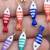 20Pcs Enamel Fish Charms Stainless Steel Fish Pendants Double-sided Striped Mini Fish Charms for DIY Jewelry Making Earring Necklace Bracelet Keychain
