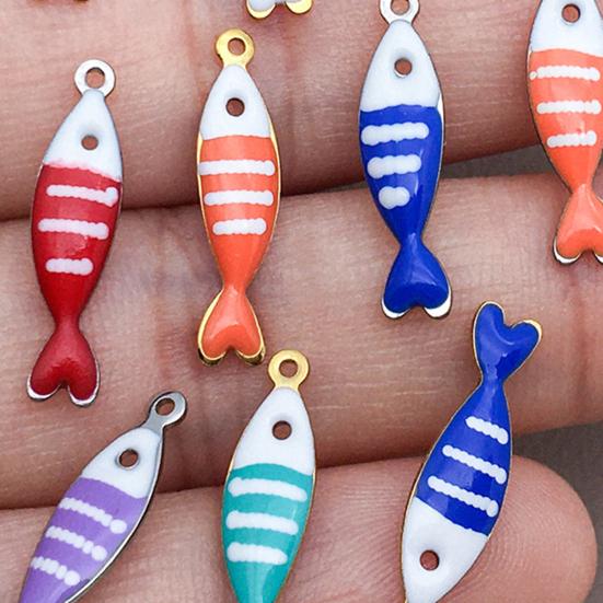 20Pcs Enamel Fish Charms Stainless Steel Fish Pendants Double-sided Striped Mini Fish Charms for DIY Jewelry Making Earring Necklace Bracelet Keychain