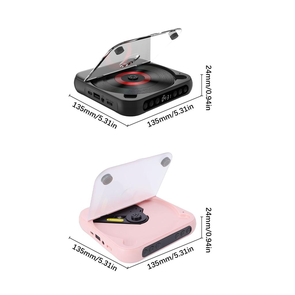 Portable CD Player with Dual Stereo Speakers Bluetooth 5.3 Rechargeable Headphones LCD for Home Car Outdoor Support CD AUX USB