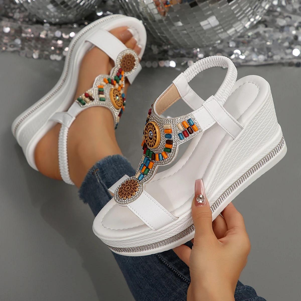 

Fashion Women Flat Sandals Bohemian Style Summer Beach Platform Sandals Clip Toe Elastic Band Gladiator Shoes Woman Zapatos De Mujer 35 белый