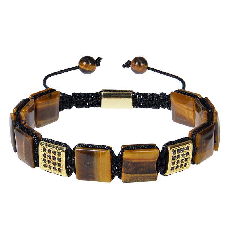 Cross-Border Fashion Square Tiger Eye & Lapis Lazuli Bracelet with Copper & Zircon for Women