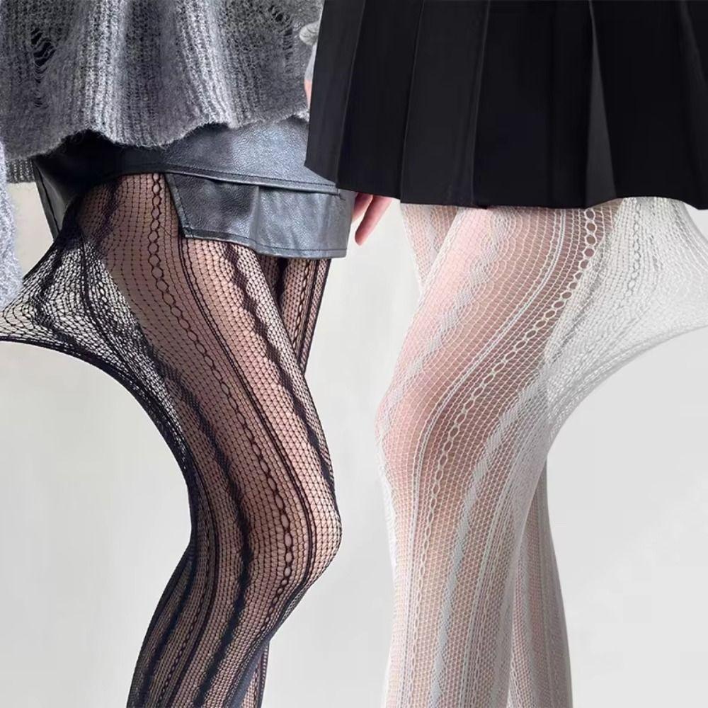 Sexy Hollowed Fishnet Pantyhose Striped Elastic Mesh Stockings Breathable Women's Legging JK Style