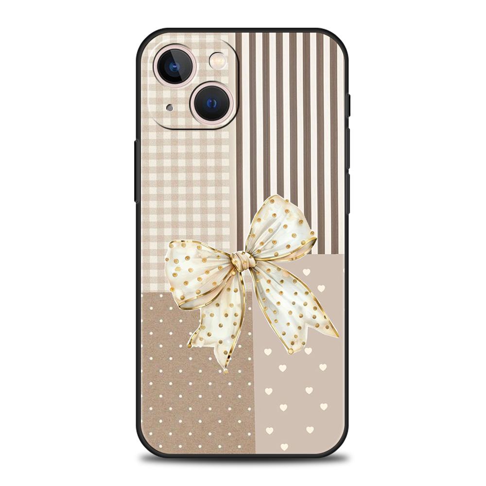 Phone Case Cover for iPhone 17 16 15 14 13 12 Pro Max 11 Pro Max 17AIR Plus Shockproof Soft TPU Black Bowknot Faux Pearl Painted