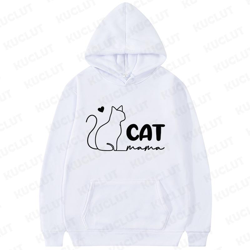 Cat Mama Print Hoodies Fashion Casual Long Sleeve Sweatshirts for Autumn Winter Clothing Mom Sportwear Fashion Women Clothes