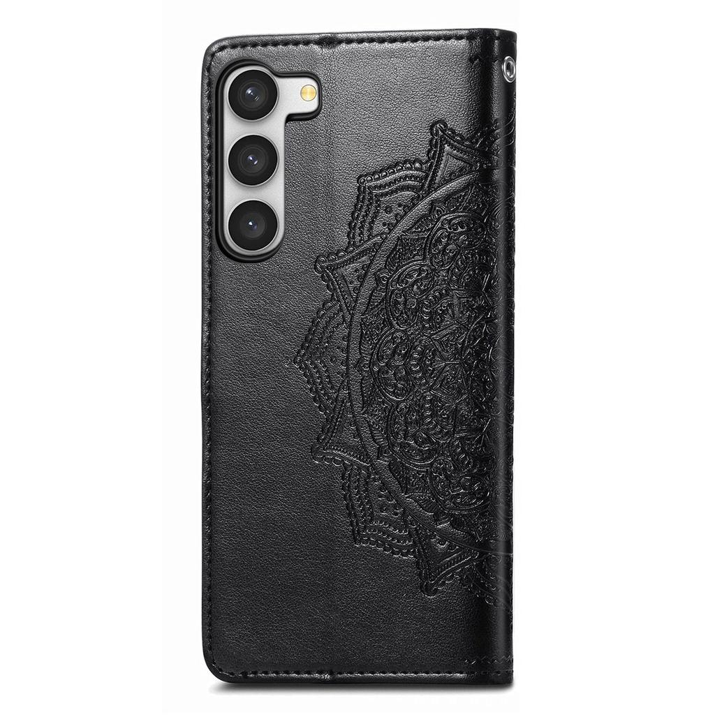For Samsung Galaxy S23 Mandala Pattern Embossed PU Wallet Folio Case Stand Shockproof Protection Cover with Strap