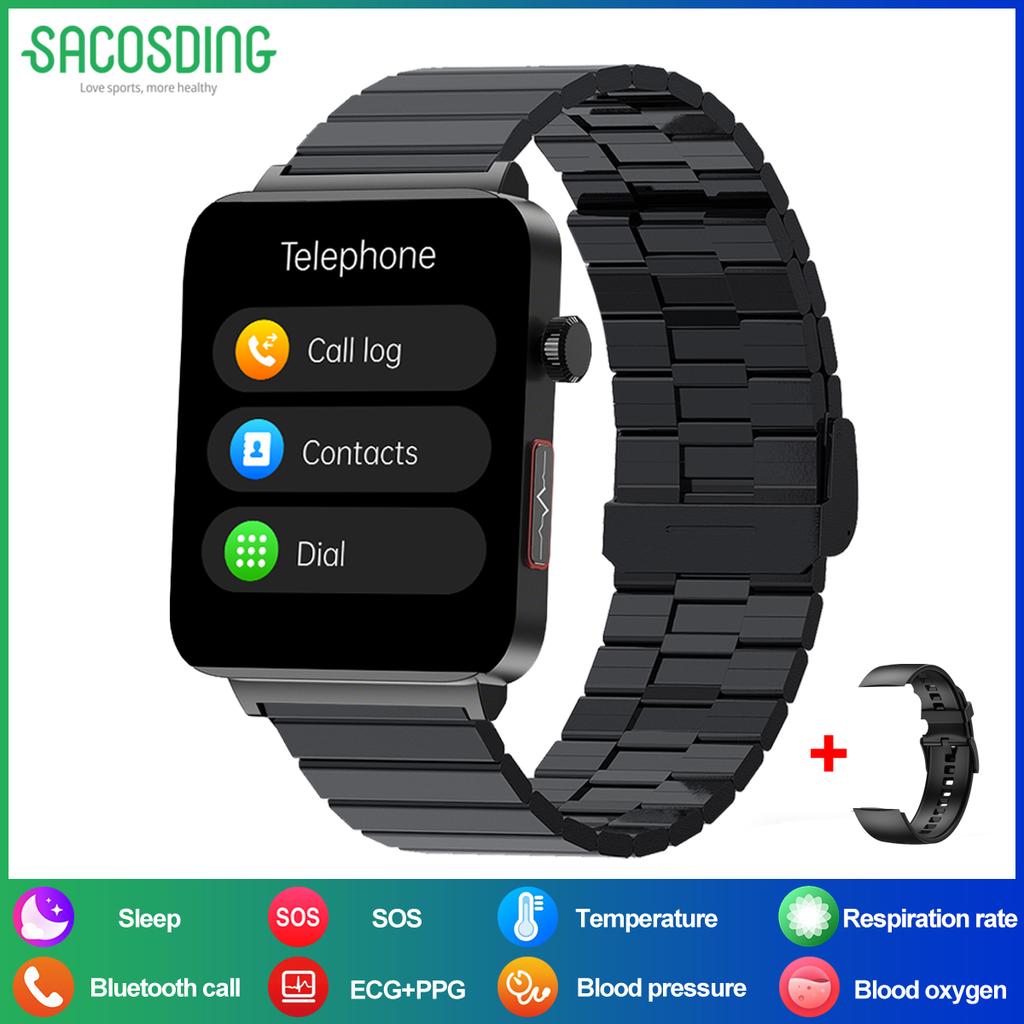 SACOSDING New ECG+PPG Smart Watch Blood Pressure/Oxygen Sleep Health Analysis BT Call Smartwatch Men Women For Androd iOS