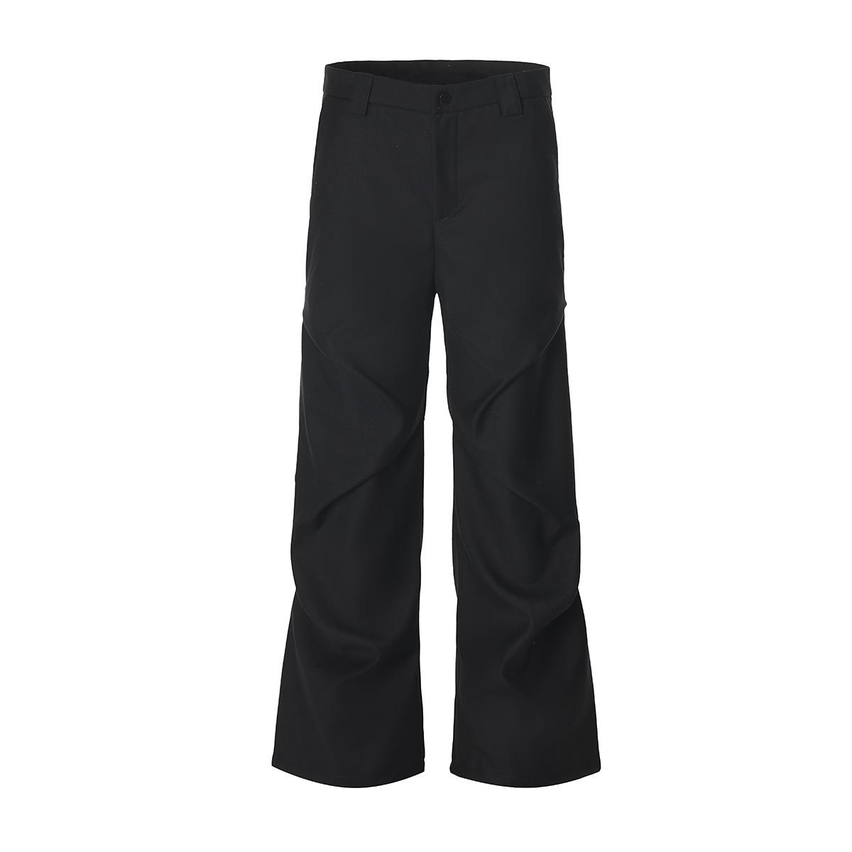 American retro pleated design personality cleanfit straight trousers drape casual trousers men XS
