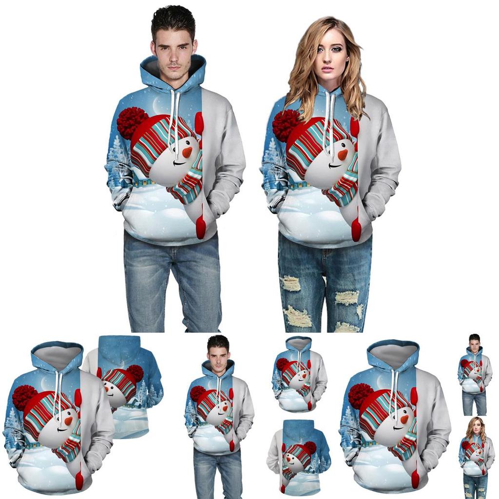 Cozy Men Xmas Hoodie Christmas Snowman Print Sweatshirt Soft Long Sleeves Top