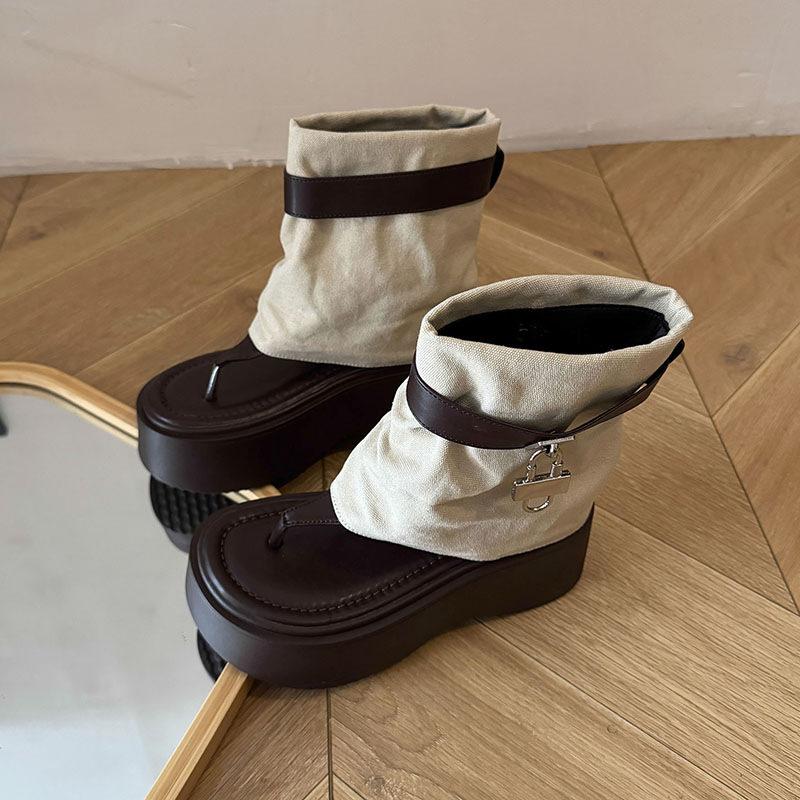 7Cm thick-soled trousers, cool boots for women's summer new small toe retro sandals heightening hollow short boots