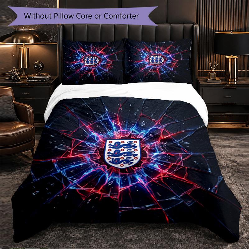 England Football Pattern 3 Pieces Bedding Set Soft Microfiber Duvet Cover with Pillow Cases for Bedroom