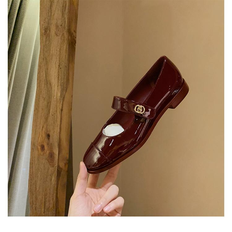 Cowhide Version~ French Small Gold Buckle Leather Platform Loafers Women's Spring Black Small Leather Shoes Mary Jane Single Shoes Ladyshoes