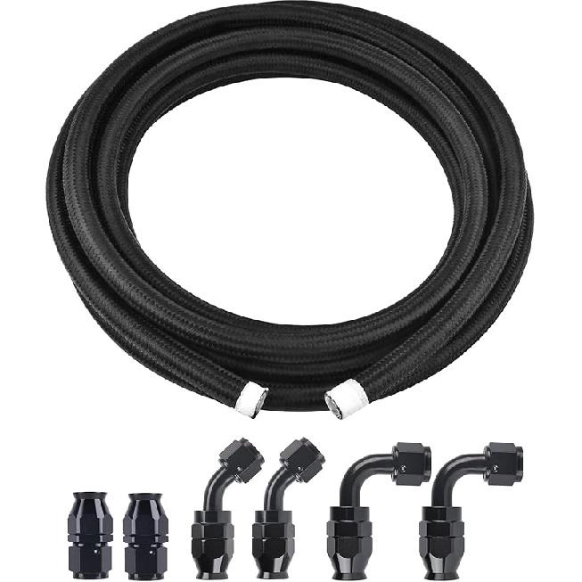 EVIL ENERGY Комплект топливных шлангов 6AN PTFE, Шланг для топлива AN6 E85 12 футов Черный 5/16 дюйма 6AN 12FT