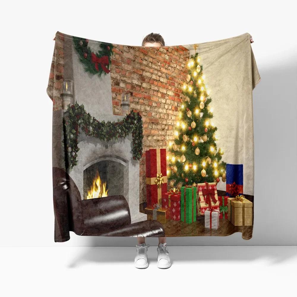 Christmas Theme Flannel Throw Blanket Christmas Tree Snowflake Pattern for Couch Bed Sofa Festival Gift for Boy Girl Lightweight