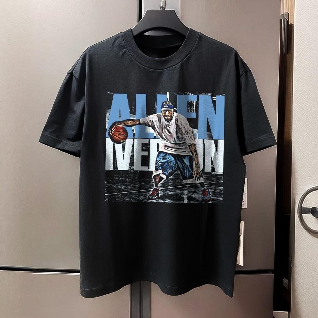 2025 Letní Móda Hvězdný Potisk Vintage Hvězda Iverson Široký Výstřih Basketbal Krátký Rukáv Trend Exploze Potištěný Krátký Rukáv