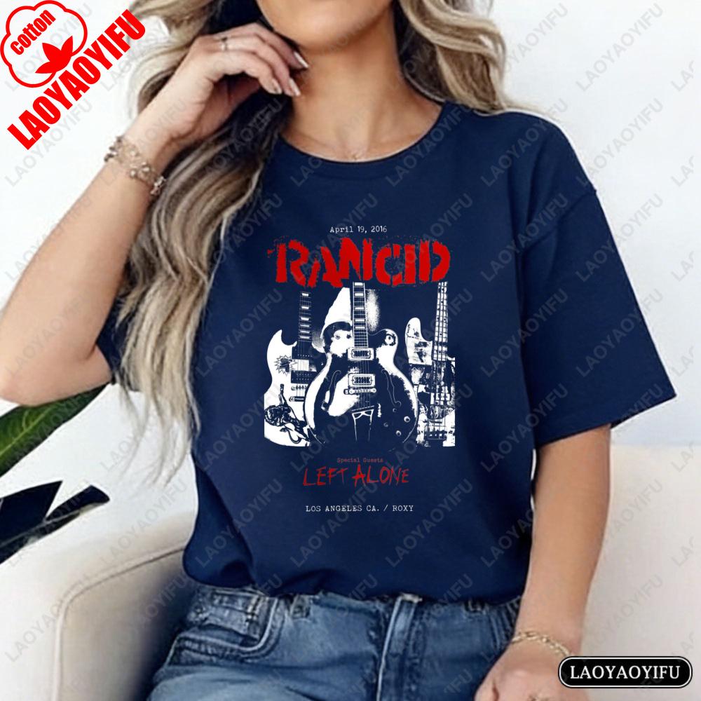 Rancid Guitar Print TShirt Vintage Punk Fashion Unisex Tops Streetwear Punk Rock Fan Cotton Tee Classic Band Clothes Women Unisex