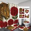 Bathroom Four-Piece Leopard 3D Digital Printing Shower Curtain Set Non-Slip Floor Mat