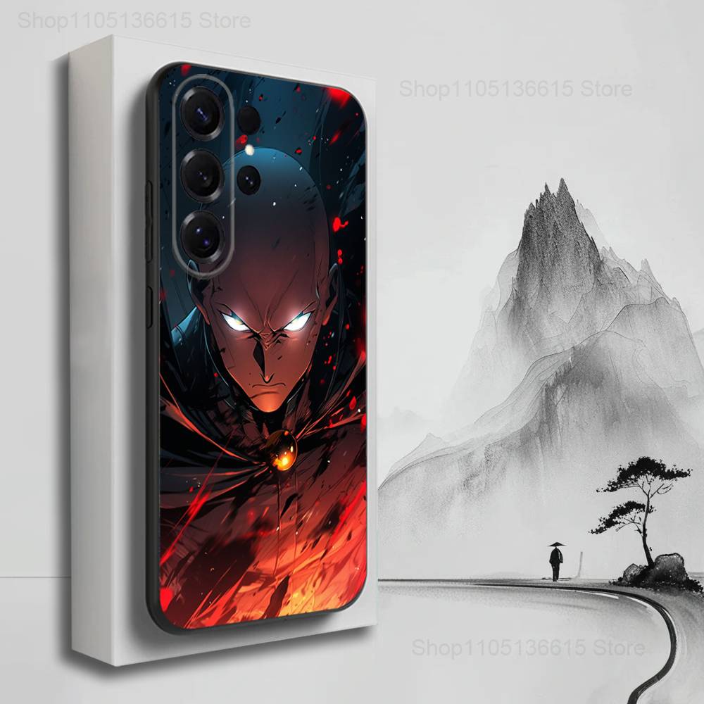 O-One P-Punch Anime Man Phone Case For Samsung S25,S24,S23,S22,S21,S20,S10,Ultra,Plus,Lite,FE,Soft Silicone Black Cover