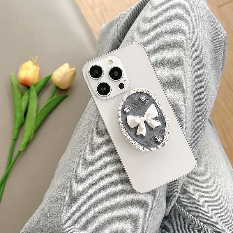 Bow Flower Luck Rhinestone Mobile Phone Airbag Bracket Back Sticker Retractable Portable Desktop Wind Support Frame