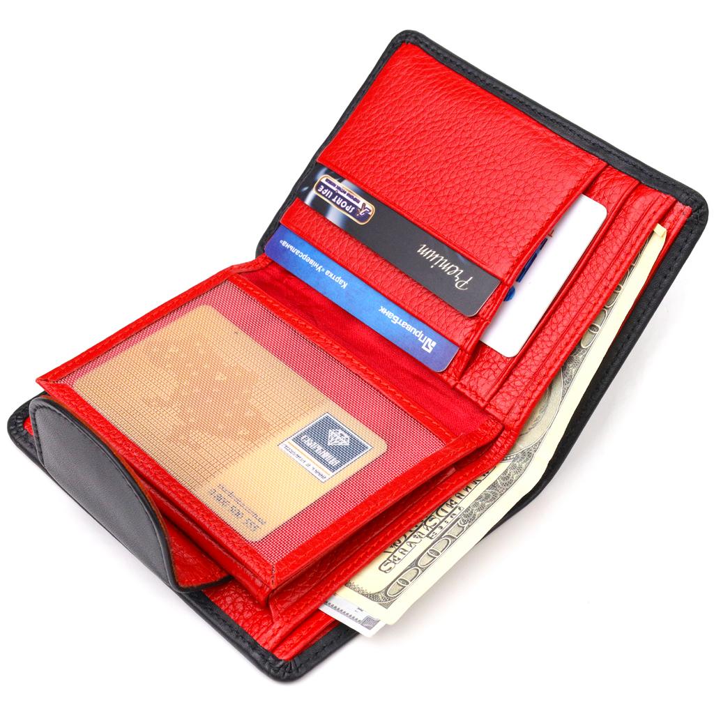 Удобный вертикальный женский кошек из натуральной гладкой кожи CANPELLINI Wallet 21683 Черный