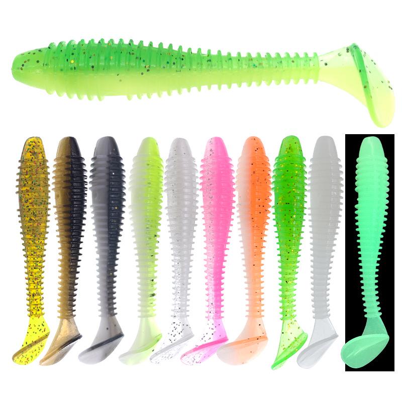 

Two-Color Threaded Soft Bait Worm with T-Tail for Topmouth Culter, Salted and Scented Imitation Lure Set. 55mm (50 pieces)