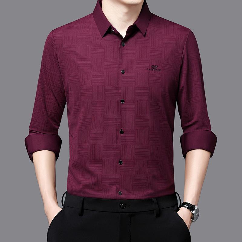 Autumn Middle-Aged Men's New Long-Sleeved Seamless Lapel Shirt Fashion Casual Shirt