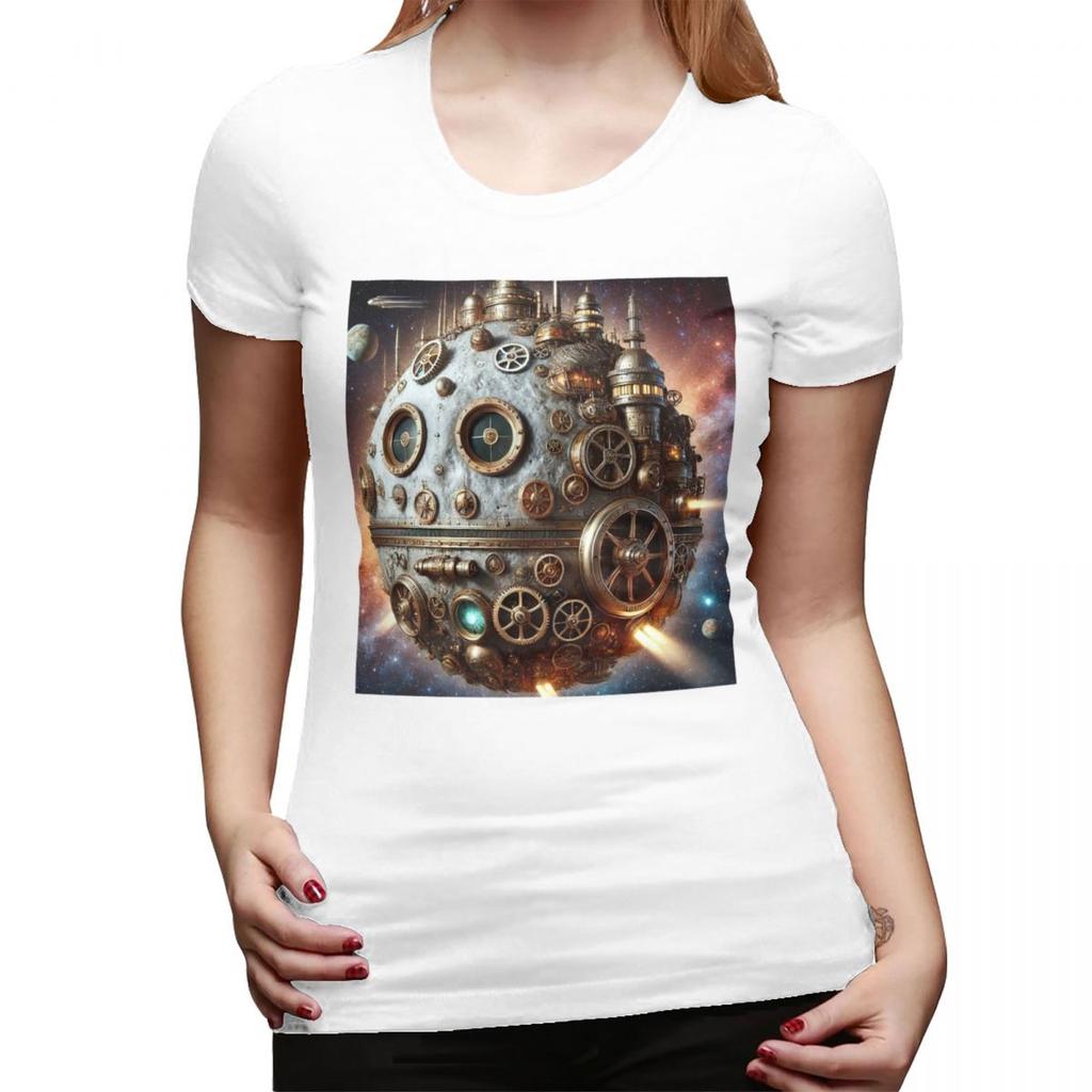 Steampunk Moon In Space TShirt for Women ONeck Streetwear T Shirts Womens Tees Short Summer Clothes Tops