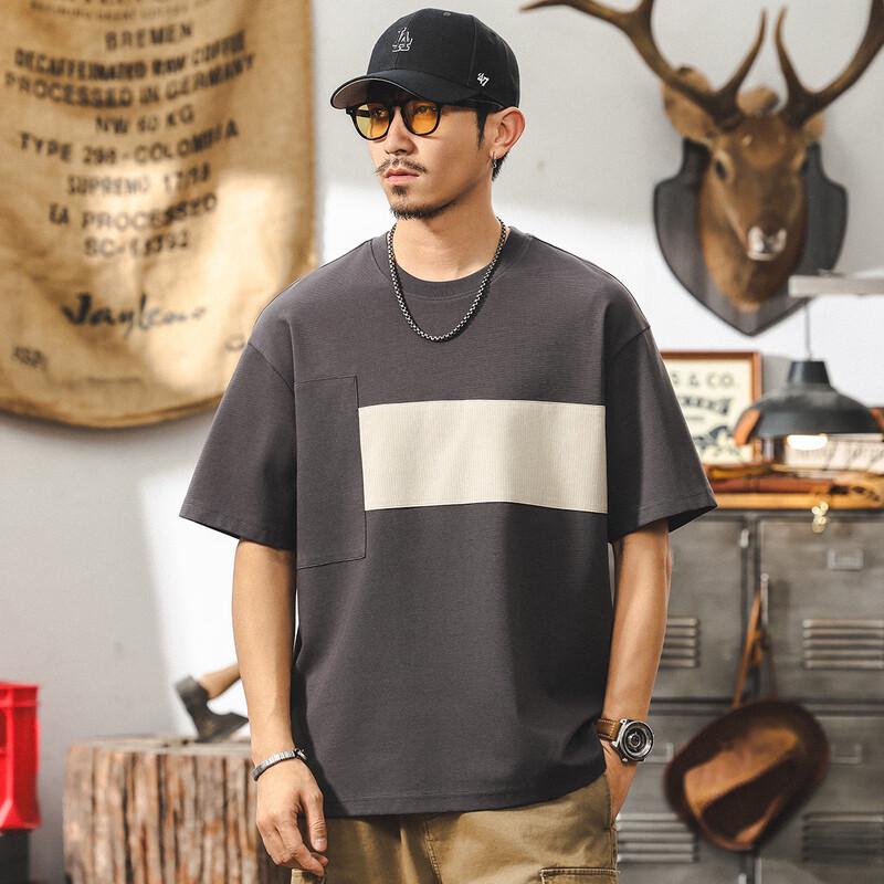 Jieleinuo Men s American Retro Patchwork Short Sleeve T-Shirt 3XL