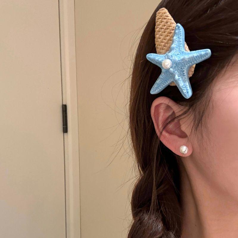 

Bubble Sake Roman Holiday Vacation Style Woven Flower Earrings Fancy Earrings Exaggerated Seaside Earrings Blue Starfish Hairpin Single Pack
