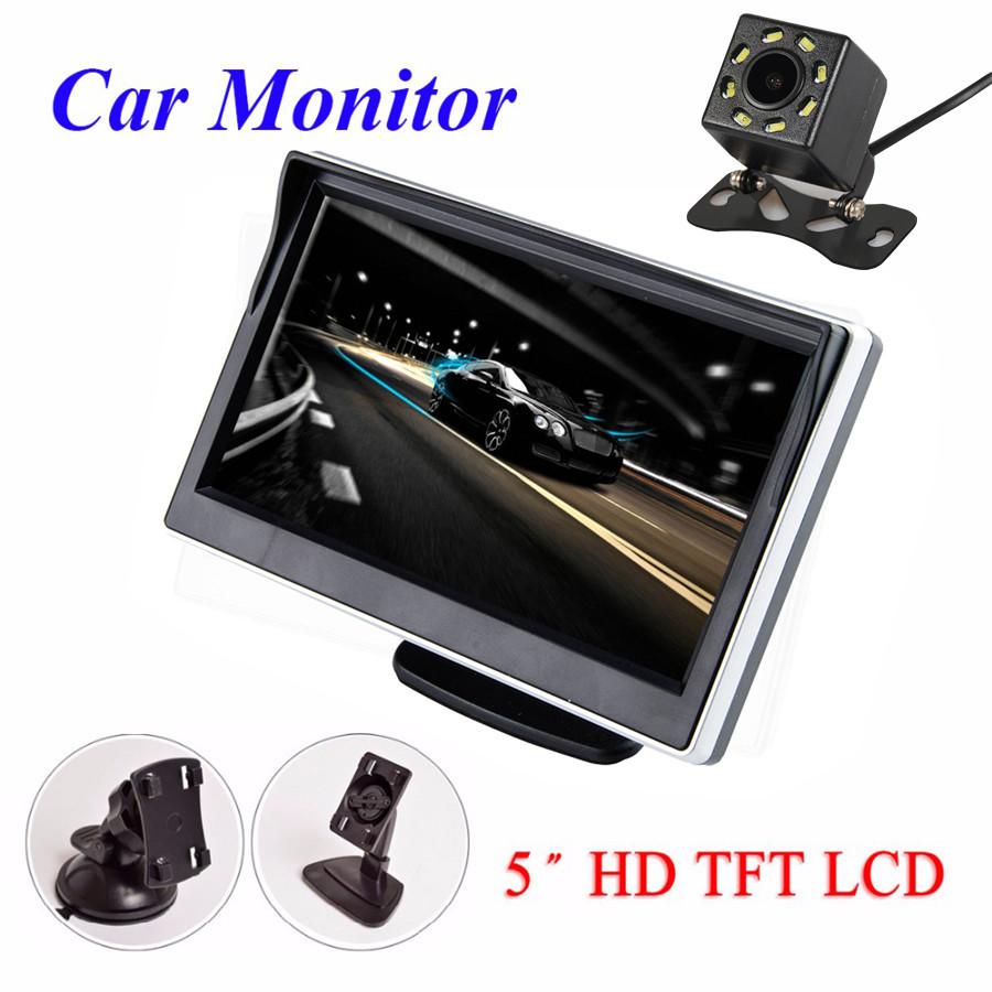 5 Inch Car Monitor TFT LCD HD Digital + Intelligent Dynamic Trajectory HD 8LED Car Rearview Camera LED Night Vision Reverse Parking Waterproof
