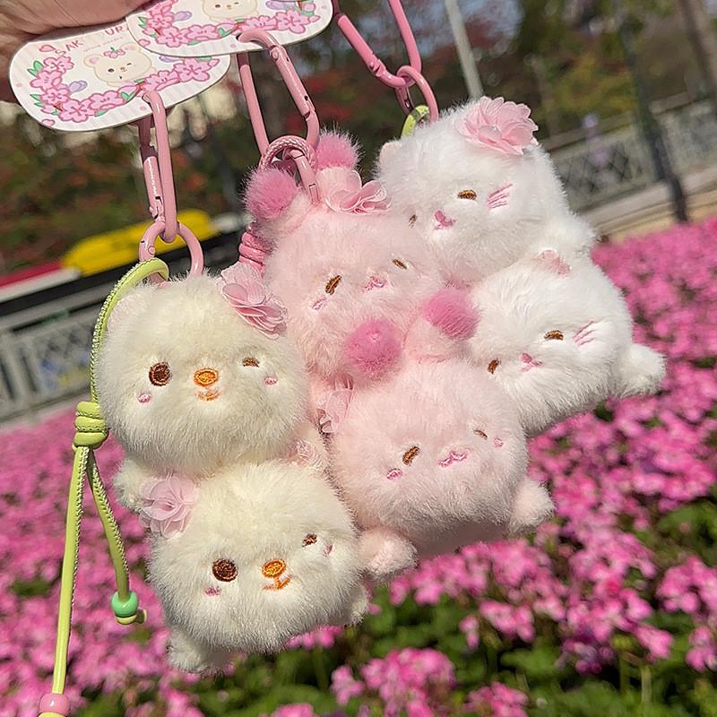 Sakura Cat Season Bear Rabbit Plush Animal Keychain Pendant Decoration Gift