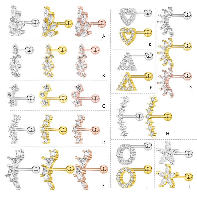 Floral Pave Diamond Mini Screw Stud Earrings 