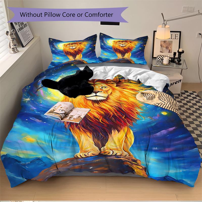 3pcs Lion, Fantasy Art Duvet Cover Set, Soft Comfortable Duvet Cover,Guest Room (1*Duvet Cover + 2*Pillowcase, Without Core) Yy251104101