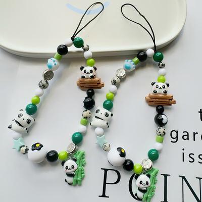 Chinese Style Cartoon Panda Beaded Phone Chain Anti-Loss Phone Strap Charm Cute Pendant Lanyard For Girl Cell Phone Wrist Strap