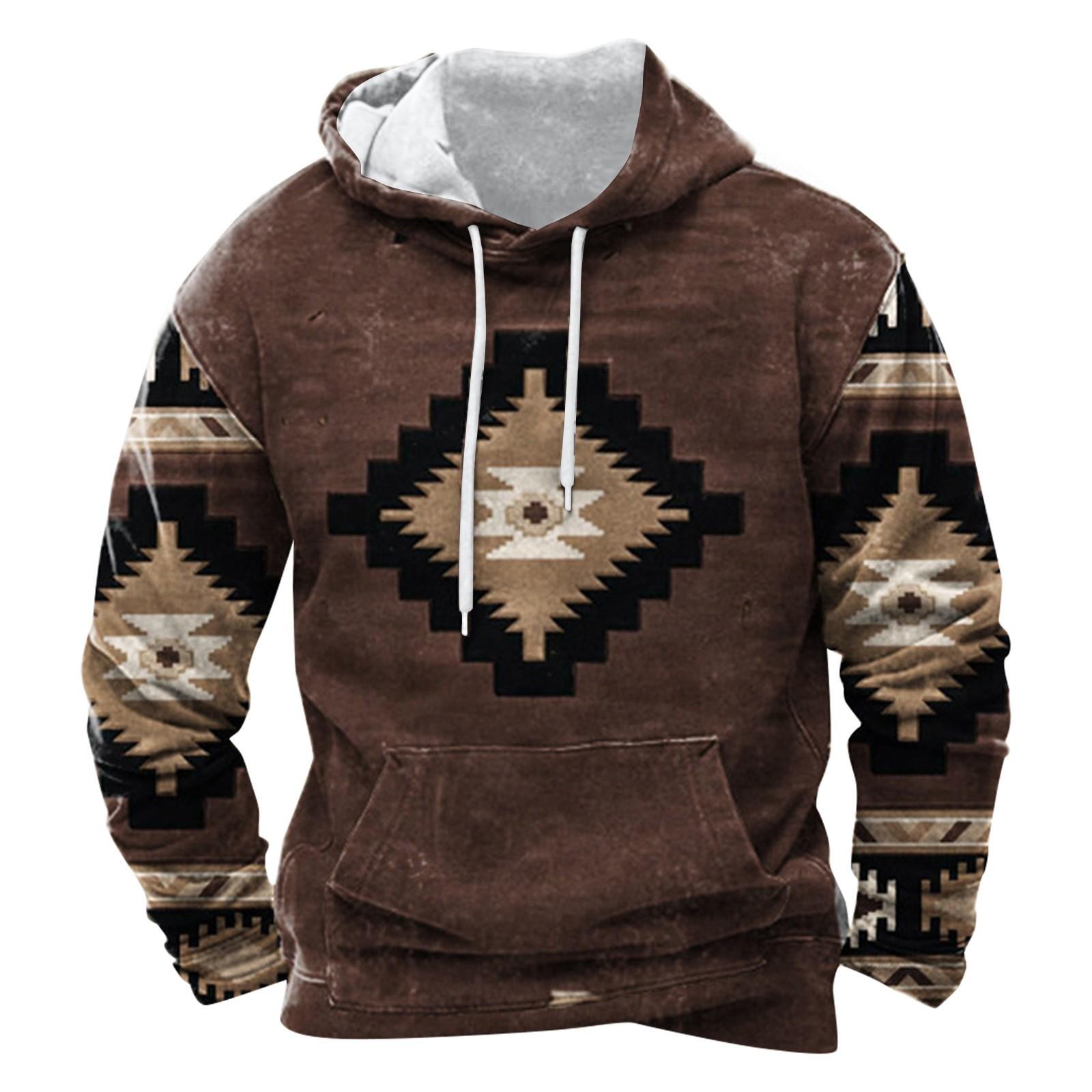 Модный свободный мужской и женский свитер с капюшоном с длинным рукавом и принтом L коричневый