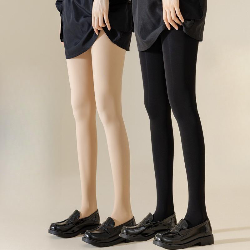 Women's Black High Waist Bare Leg Effect Pantyhose Autumn Winter Fleece Lined Thickened Tummy Control Shiny Outer Wear Leggings
