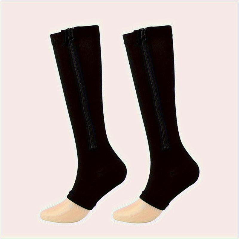 Unisex Toeless Compression Socks, Side Zip Up Knee High Socks, Prevention Socks