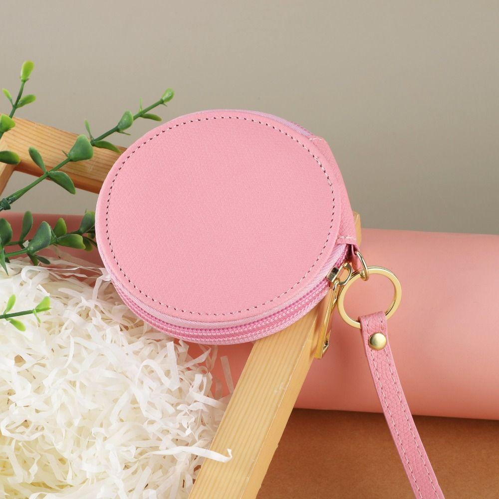 Zipper PU Leather Coin Purse Bag Pendant Keychain Small Storage Bag Round Wallet  Bag Pendant Decor