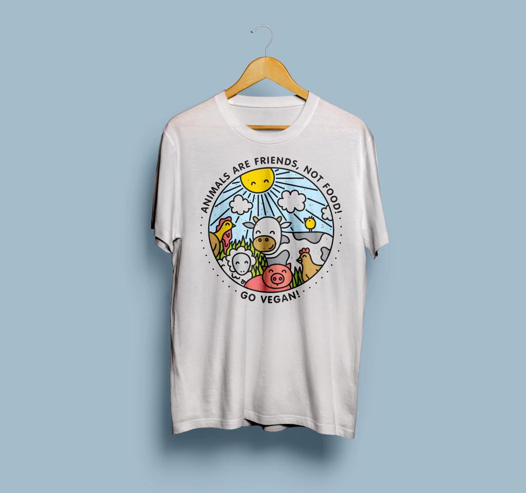ANIMALS ARE FRIENDS, NOT FOOD! GO VEGAN! Unisex T-Shirt S-4XL S разноцветный