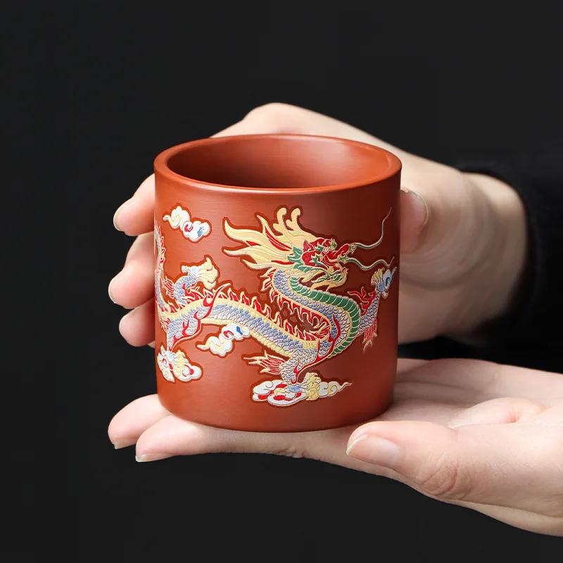 1 ks teplem měnící barvu mistrovský šálek s motivem draka a fénixe, rovný šálek, čajový šálek, degustační šálek, kung fu čajová souprava