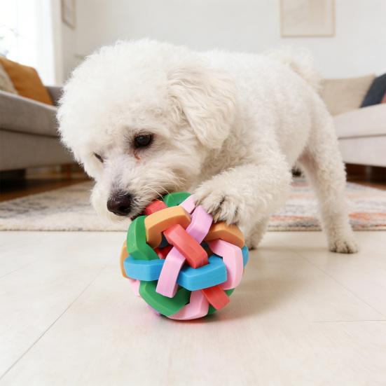 Dog Jingle Ball Chew Toy Colorful Rubber Interactive Ball with Bell Puppy Teething Toy for Small Medium Dogs Pet Training