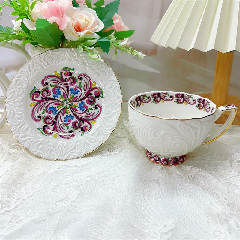 Ceramic Coffee Cups, Household Afternoon Tea Cups, High Aesthetic Relief Coffee Cups, Saucers, Flower Tea Cups Set