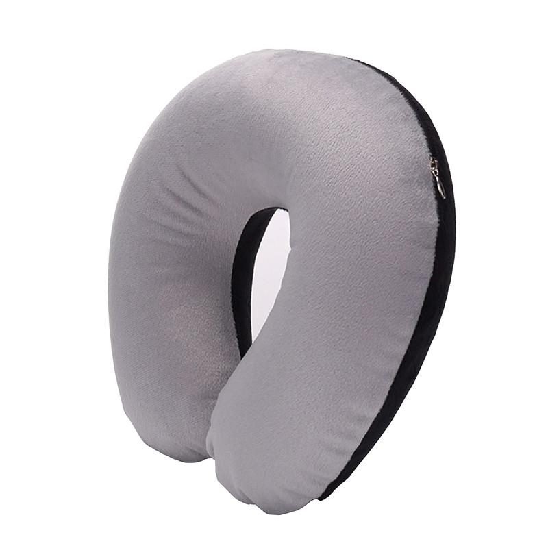 Almohada de Viaje en Forma de U Coche Aire Vuelo Oficina Almohada Inflable para el Cuello Funda de Felpa Corta Soporte de PVC Reposacabezas Cojín Suave para Lactancia