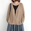 Spring Women's Lightweight Knit Cardigan Vintage Loose Hollow-out V-neck Cardigan Jacket