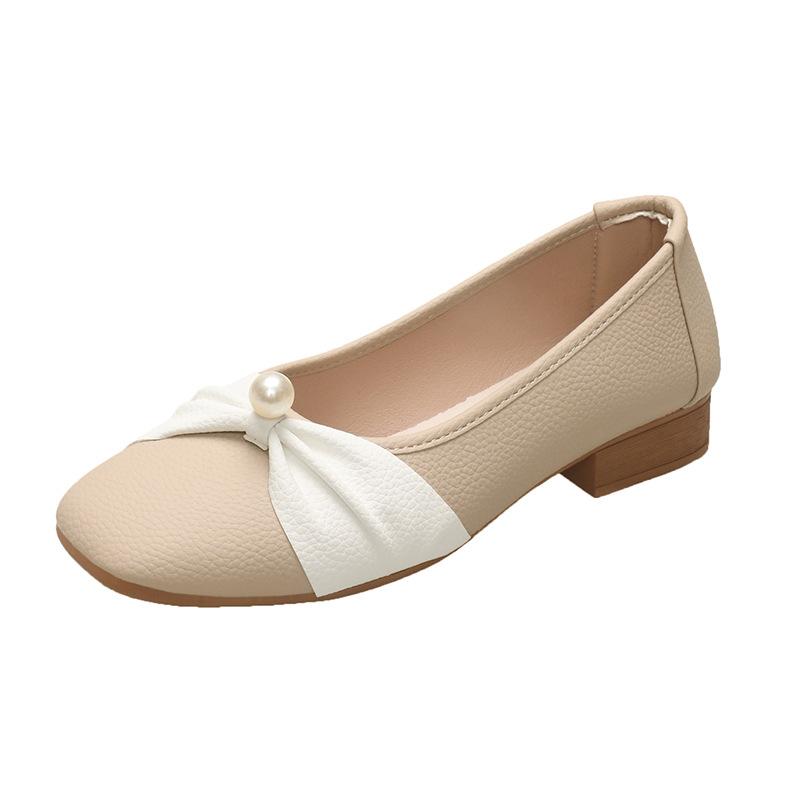 Spring and Autumn new shallow single shoes elegant pearl mother shoes one pedal lazy shoes simple loafers Doudou shoes women